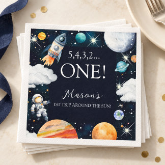 Erste Reise um die Sonne Navy Weltraum-Geburtstag Serviette