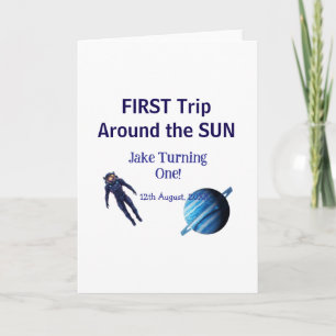 Erste Reise um die Sonne Planet Astronaut Geburtst Karte