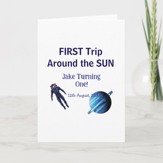 Erste Reise um die Sonne Planet Astronaut Geburtst Karte (Vorderseite)