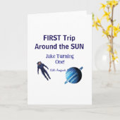 Erste Reise um die Sonne Planet Astronaut Geburtst Karte (Gelbe Blume)