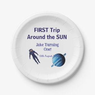 Erste Reise um die Sonne Planet Astronaut Geburtst Pappteller