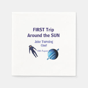 Erste Reise um die Sonne Planet Astronaut Geburtst Serviette