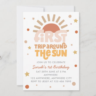 Erste Reise um die Sonne Retro Boho 1. Geburtstag Einladung