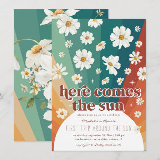 Erste Reise um die Sonne | Retro Daisy Rainbow Einladung