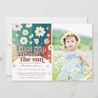 Erste Reise um die Sonne | Retro Daisy Rainbow Einladung