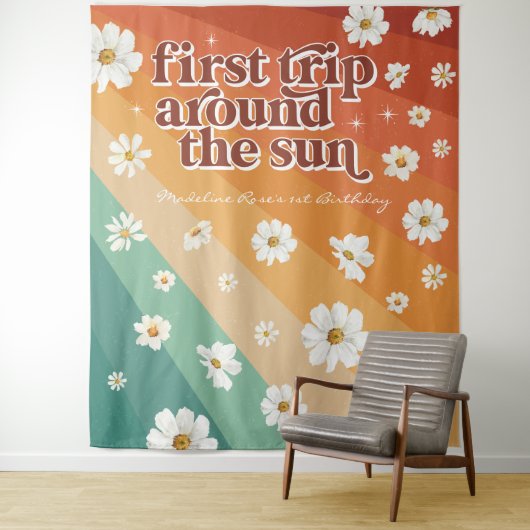 Erste Reise um die Sonne | Retro Daisy Rainbow Wandteppich (Beispiel)