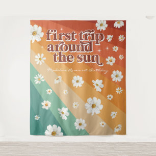 Erste Reise um die Sonne Retro Daisy Rainbow Wandteppich