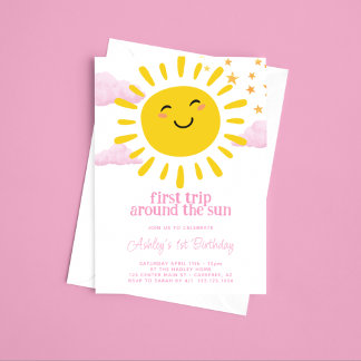 Erste Reise um die Sonne Rosa 1. Geburtstag Einladung