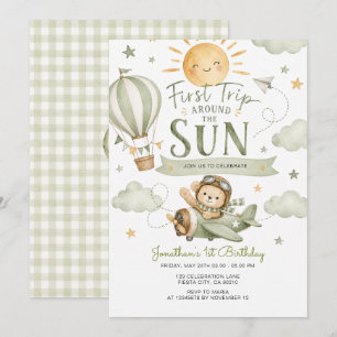 Erste Reise um die Sonne Sage Grün Geburtstag Einladung