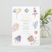 Erste Reise um die Sonne Weltraum Erster Geburtsta Einladung (Stehend Vorderseite)