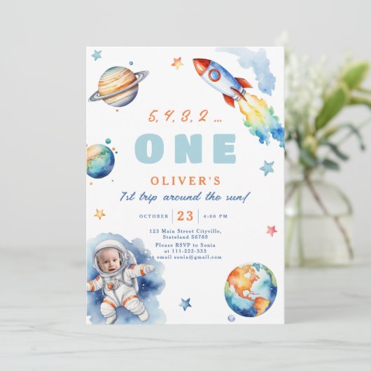 Erste Reise um die Sun Birthday Party Einladung (Stehend Vorderseite)