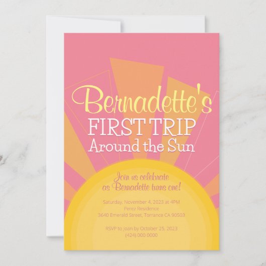 Erste Reise um die Sun Birthday Party Niedlich ros Einladung (Vorderseite)