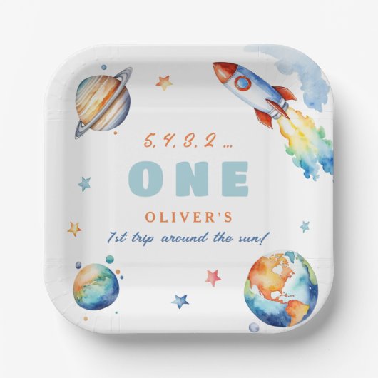 Erste Reise um die Sun Birthday Party Pappteller (Vorderseite)