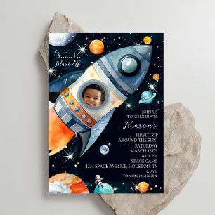 Erste Reise um die Sun Foto Rocket Geburtstag Einladung