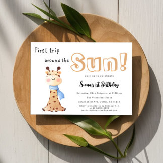 Erste Reise um die Sun Giraffe 1. Geburtstag Einladung