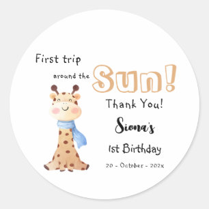 Erste Reise um die Sun Giraffe 1. Geburtstag Runder Aufkleber