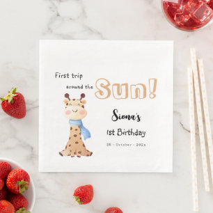 Erste Reise um die Sun Giraffe 1. Geburtstag Serviette