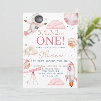 Erste Reise um die Sun Girl Space 1. Geburtstag Einladung