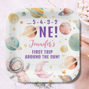 Erste Reise um die Sun Girl Space 1. Geburtstag Pappteller