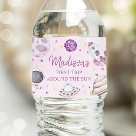 Erste Reise um die Sun Girl Space 1. Geburtstag Wasserflaschenetikett