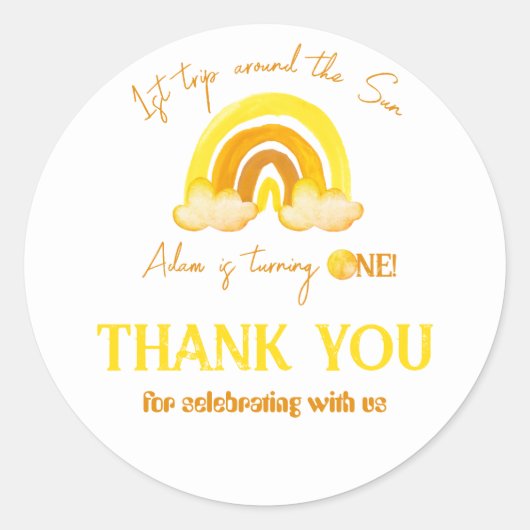 Erste Reise um die Sun Rainbow Birthday Party Runder Aufkleber (Vorderseite)
