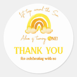 Erste Reise um die Sun Rainbow Birthday Party Runder Aufkleber