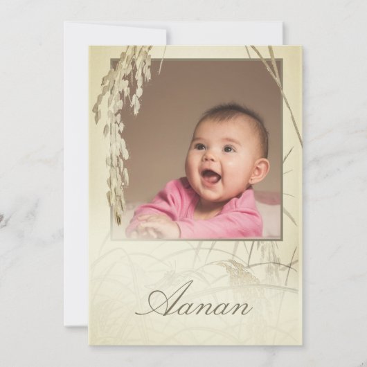 Erste Reiszeremonie Reis Pflanze Foto Gold Einladung (Vorderseite)