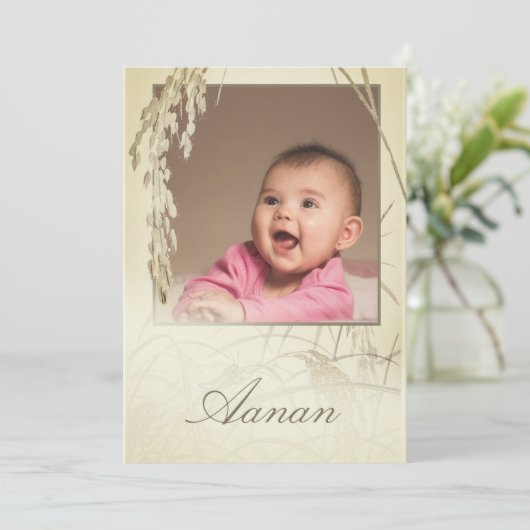 Erste Reiszeremonie Reis Pflanze Foto Gold Einladung (Stehend Vorderseite)