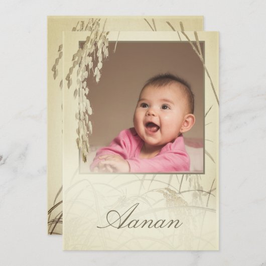 Erste Reiszeremonie Reis Pflanze Foto Gold Einladung (Vorne/Hinten)