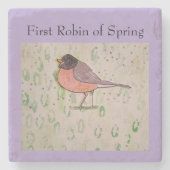 Erste Robin des Frühlings Steinuntersetzer (Vorderseite)
