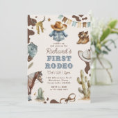 Erste Rodeo 1. Geburtstag Western Cowboy Wild Einladung (Stehend Vorderseite)