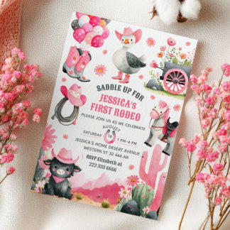 Erste Rodeo Albern Goose Cowgirl Western Geburtsta Einladung