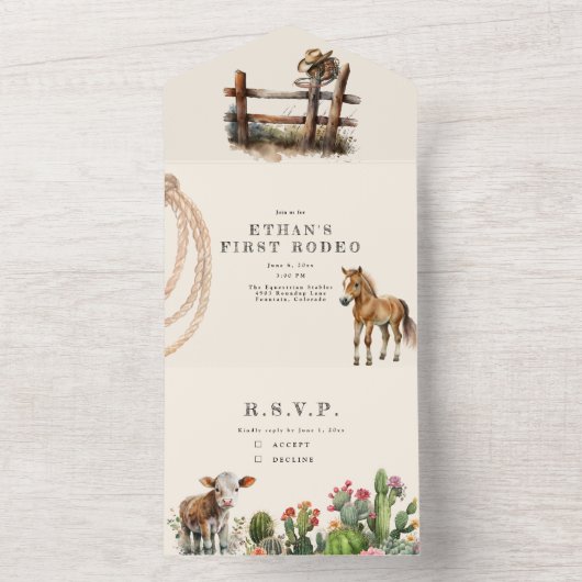 Erste Rodeo Birthday All In One Einladung (Innen Boden)