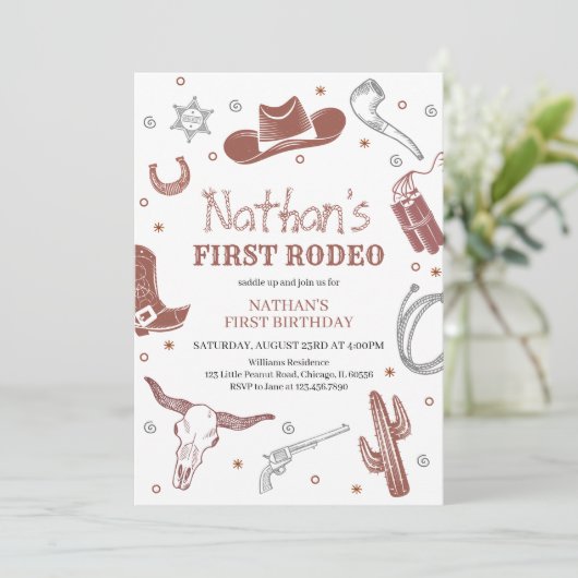Erste Rodeo Birthday Einladung (Stehend Vorderseite)