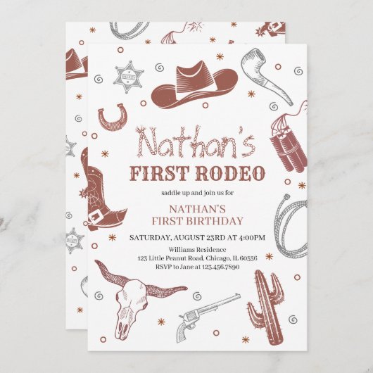 Erste Rodeo Birthday Einladung (Vorne/Hinten)