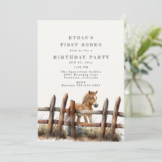 Erste Rodeo Birthday Einladung (Stehend Vorderseite)