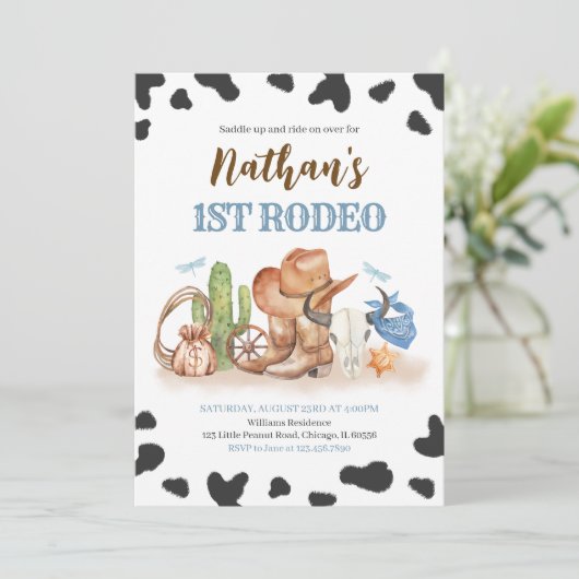 Erste Rodeo Birthday Einladung (Stehend Vorderseite)