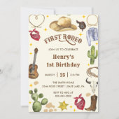 Erste Rodeo Bithday Cowboy 1. Geburtstag Einladung (Vorderseite)