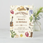 Erste Rodeo Bithday Cowboy 1. Geburtstag Einladung (Stehend Vorderseite)