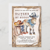 Erste RODEO | Boy Cowboy 1. Geburtstag Einladung (Vorderseite)