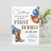 Erste Rodeo Cowboy 1. Geburtstag Einladung (Stehend Vorderseite)