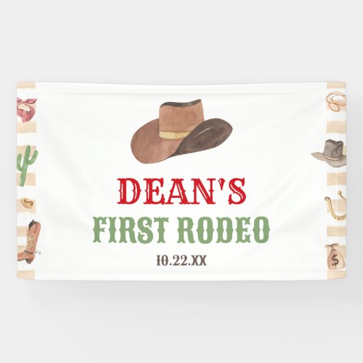 Erste Rodeo Cowboy 1. Geburtstagsparty Banner (Horizontal)