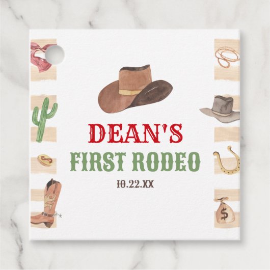 Erste Rodeo Cowboy 1. Geburtstagsparty Geschenkanhänger (Vorderseite)