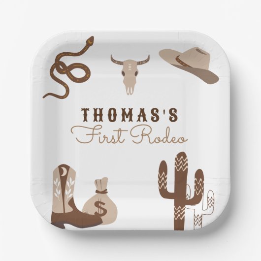 Erste Rodeo Cowboy Geburtstagsparty Pappteller (Vorderseite)