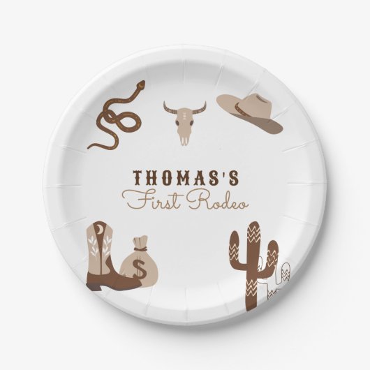 Erste Rodeo Cowboy Geburtstagsparty Pappteller (Vorderseite)