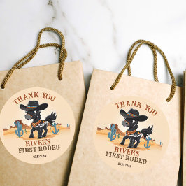 Erste Rodeo Cowboy-Geburtstagsparty Runder Aufkleber