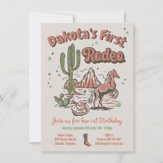 Erste Rodeo Cowgirl Cowboy Birthday Einladung (Vorderseite)