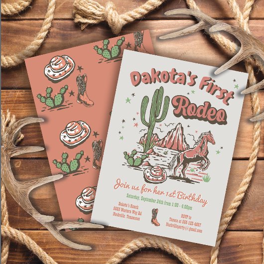 Erste Rodeo Cowgirl Cowboy Birthday Einladung