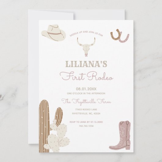 Erste Rodeo Cowgirl Geburtstagsparty Einladung (Vorderseite)