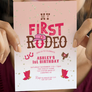Erste Rodeo Cowgirl Peach 1. Geburtstag Einladung